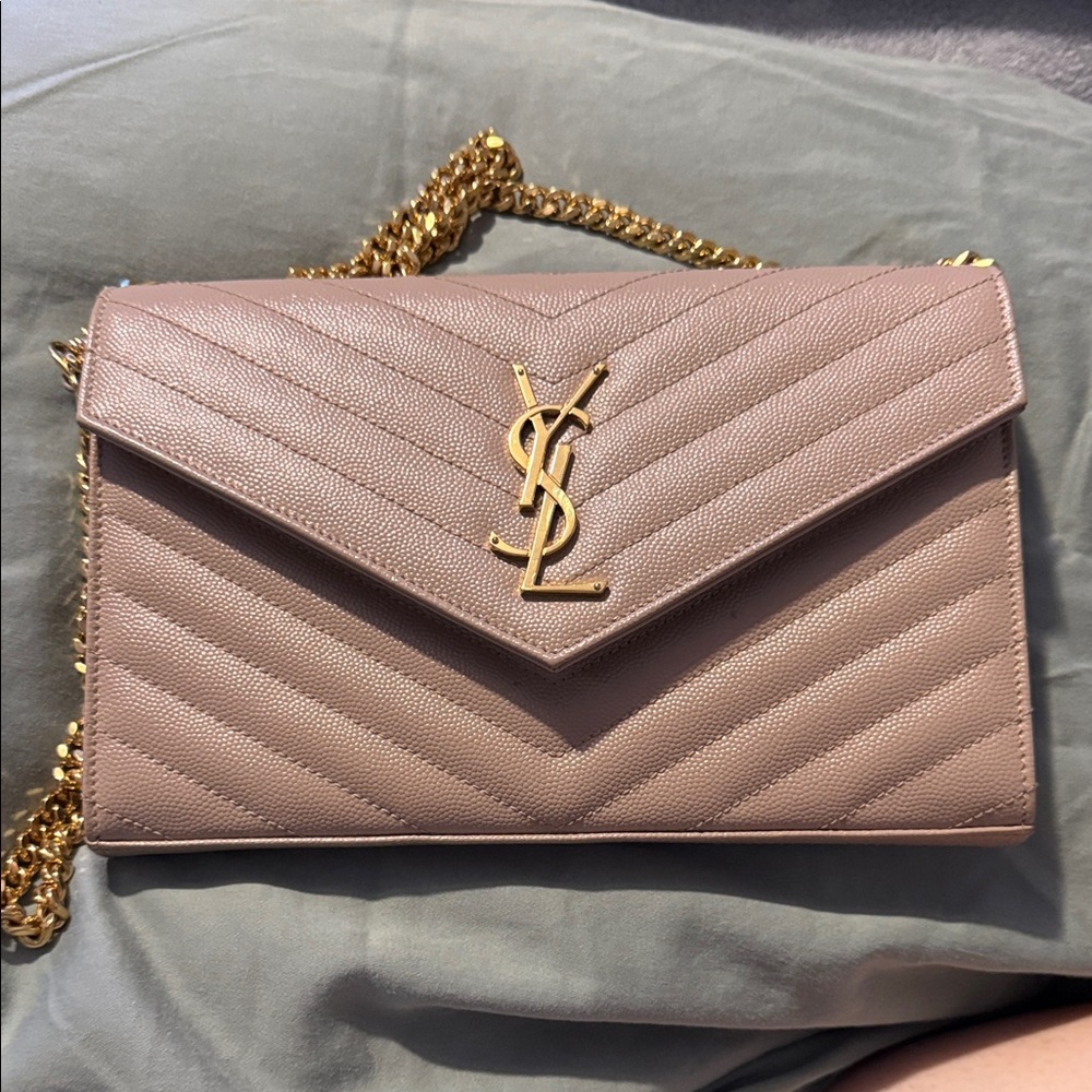 Yves Saint Laurent Mauve Quilted Clutch with Gold Chain